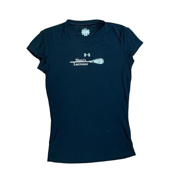 Under Armour Hero's Lacrosse Graphic Tee Black White V-Neck Short Sleeve S - Picture 1 of 5